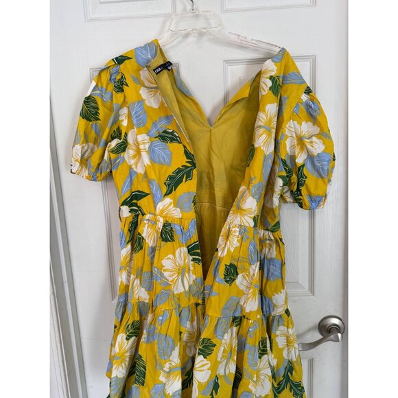 INA Yellow Tropical Floral Short sleeve V-neck Mini Dress Size Large - Picture 12 of 13